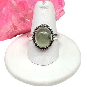Moss Prehnite Ring Size 9 925 Sterling Silver Overlay Natural Stone